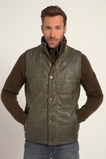 JP1880 Quilted Gilet Vintage Leather Green - Jakne - Muške Jakne Veliki Brojevi