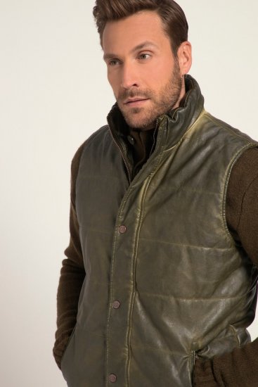 JP1880 Quilted Gilet Vintage Leather Green - Jakne - Muške Jakne Veliki Brojevi