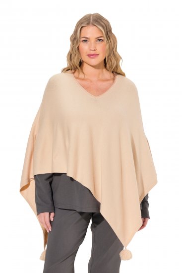 Ulla Popken Knit Pointed Hem Poncho Nature Melange - Puloveri & dukserice - 