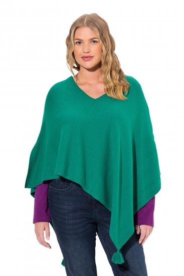 Ulla Popken Knit Pointed Hem Poncho Emerald Green - Puloveri & dukserice - 