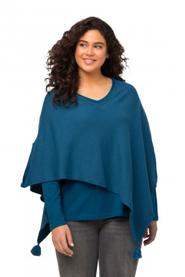 Ulla Popken Knit Pointed Hem Poncho Cerulean - Puloveri & dukserice - 