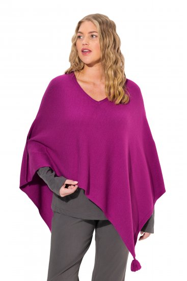 Ulla Popken Knit Pointed Hem Poncho Berry - Puloveri & dukserice - 