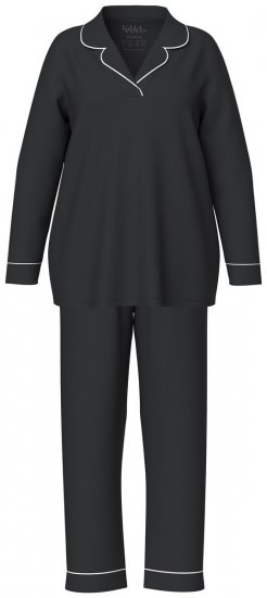 Ulla Popken 823030 Pidžama s košuljnim ovratnikom Crna - Pidžame/Loungewear - 