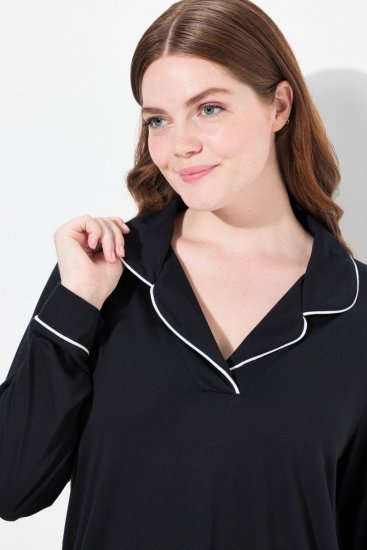 Ulla Popken 823030 Pidžama s košuljnim ovratnikom Crna - Pidžame/Loungewear - 