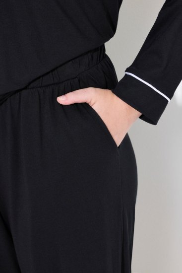 Ulla Popken 823030 Pidžama s košuljnim ovratnikom Crna - Pidžame/Loungewear - 