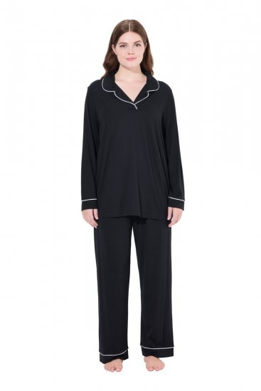 Ulla Popken 823030 Pidžama s košuljnim ovratnikom Crna - Pidžame/Loungewear - 