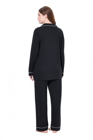 Ulla Popken 823030 Pidžama s košuljnim ovratnikom Crna - Pidžame/Loungewear - 