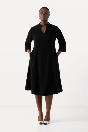 Ulla Popken 823290 Midi haljina s V-izrezom Crna - Midi haljine - Ženske midi haljine plus size