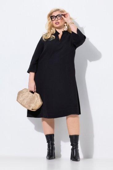 Ulla Popken 823290 Midi haljina s V-izrezom Crna - Midi haljine - Ženske midi haljine plus size