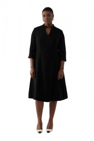 Ulla Popken 823290 Midi haljina s V-izrezom Crna - Midi haljine - Ženske midi haljine plus size