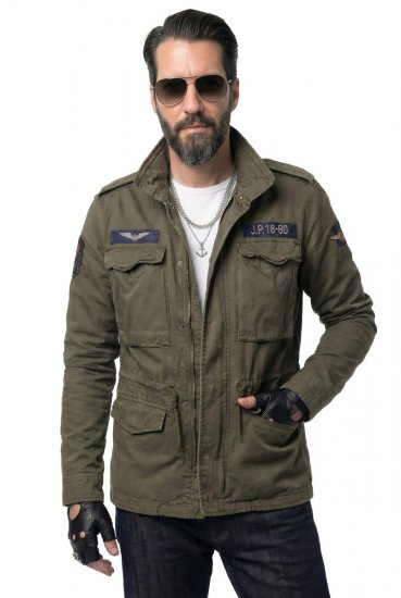 JP1880 Field Jacket with Badges Vintage Look TALL Moss Green - TALL jakne - TALL jakne za visoke muškarce