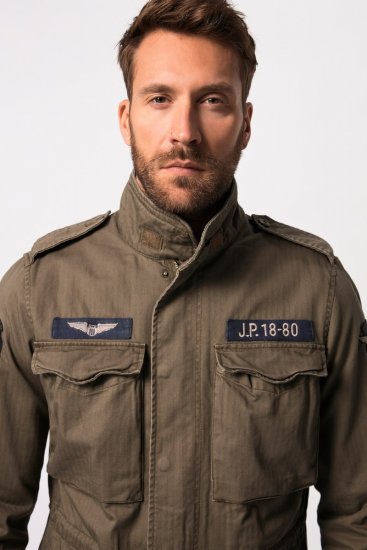 JP1880 Field Jacket with Badges Vintage Look TALL Moss Green - TALL jakne - TALL jakne za visoke muškarce