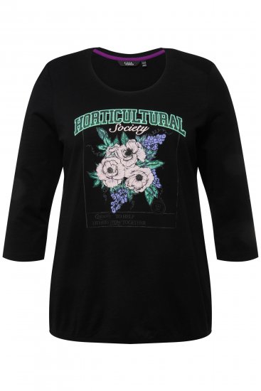 Ulla Popken Horticultural Graphic Floral Tee Black - Tiskana majica za žene - 