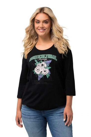 Ulla Popken Horticultural Graphic Floral Tee Black - Tiskana majica za žene - 
