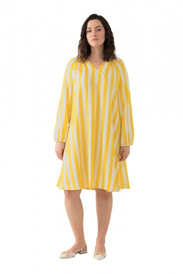 Ulla Popken 827653 Prugasta haljina Žuta - Midi haljine - Ženske midi haljine plus size