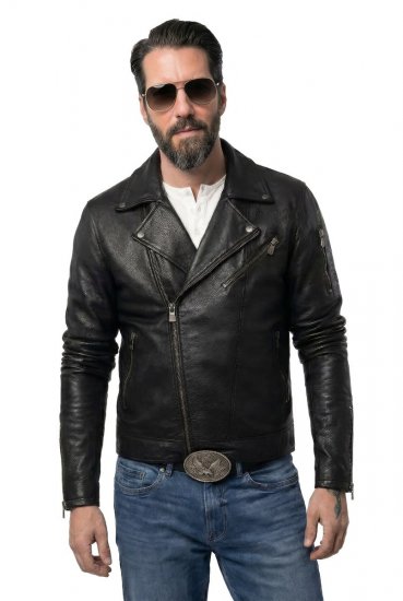 JP1880 830586 Biker jakna od janjeće nape Crna - Jakne - Muške Jakne Veliki Brojevi