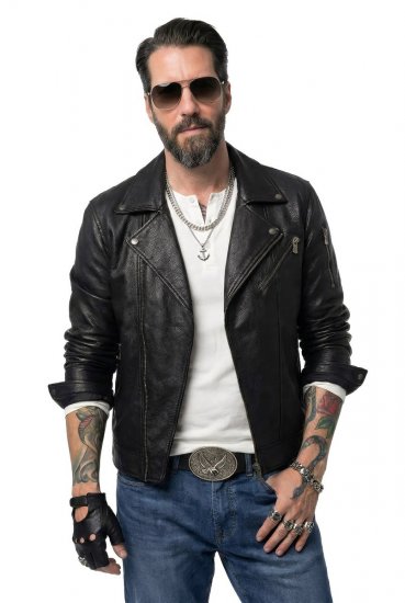 JP1880 830586 Biker jakna od janjeće nape Crna - Jakne - Muške Jakne Veliki Brojevi