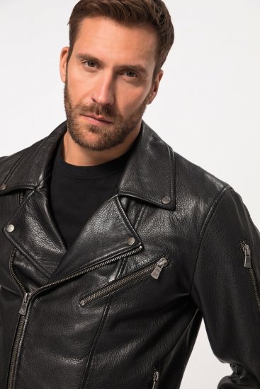 JP1880 830586 Biker jakna od janjeće nape Crna - Jakne - Muške Jakne Veliki Brojevi