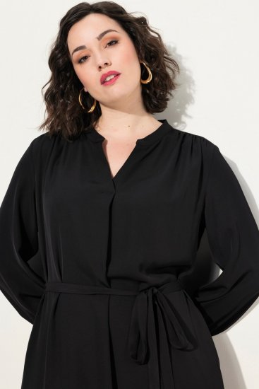 Ulla Popken 831004 Midi haljina dugih rukava Crna - Maxi haljine - Duge maxi haljine velikih brojeva