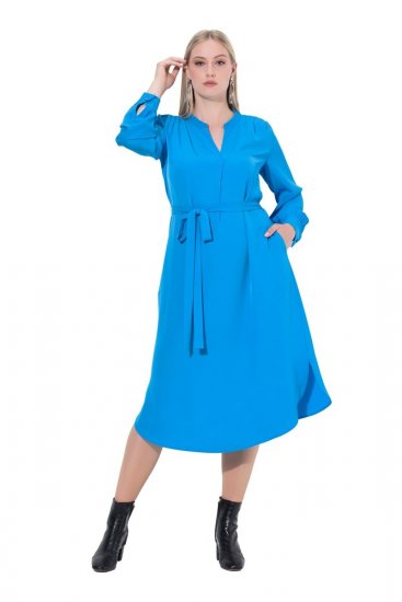 Ulla Popken 831004 Midi haljina dugih rukava s V-izrezom Kraljevsko plava - Midi haljine - Ženske midi haljine plus size