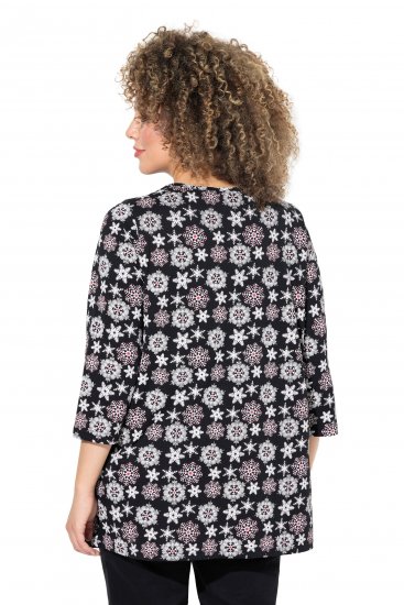 Ulla Popken Snowflake Print 3/4 Sleeve A-Line Tee Black - Tiskana majica za žene - 