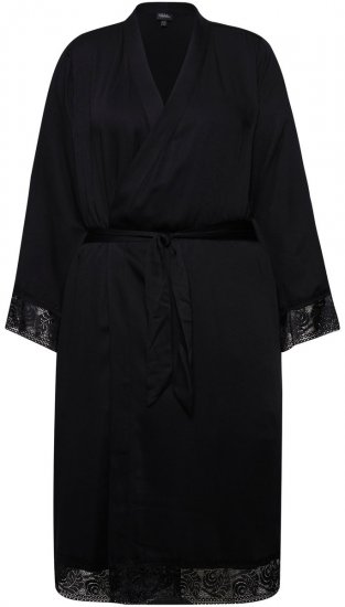 Ulla Popken 834837 Kimono ogrtač s čipkom Crna - Kućni ogrtači & ogrtači za kupanje - 