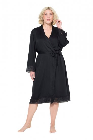 Ulla Popken 834837 Kimono ogrtač s čipkom Crna - Kućni ogrtači & ogrtači za kupanje - 