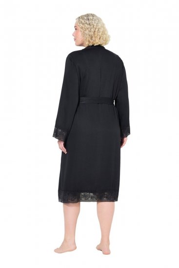 Ulla Popken 834837 Kimono ogrtač s čipkom Crna - Kućni ogrtači & ogrtači za kupanje - 
