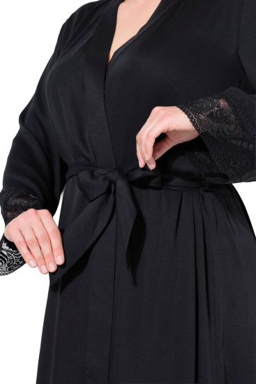 Ulla Popken 834837 Kimono ogrtač s čipkom Crna - Kućni ogrtači & ogrtači za kupanje - 
