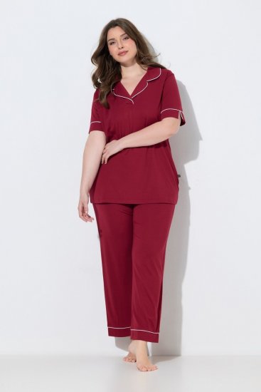 Ulla Popken 835397 Pidžama kratkih rukava s košuljnim ovratnikom Lila - Pidžame/Loungewear - 