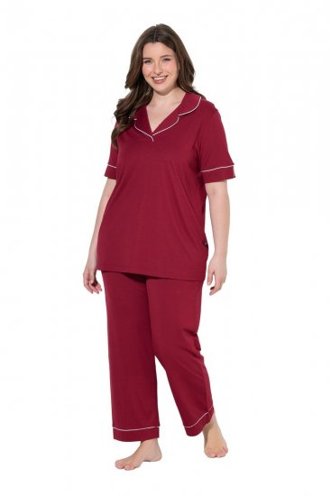 Ulla Popken 835397 Pidžama kratkih rukava s košuljnim ovratnikom Lila - Pidžame/Loungewear - 