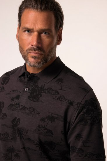 JP1880 Pique with All-over Print Polo Shirt TALL Black - TALL polo majice - TALL polo majice za visoke
