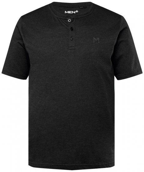 Men+ 365 Majica Henley Crna - Majice Kratkih Rukava - Muške Majice Kratkih Rukava Veliki Brojevi 