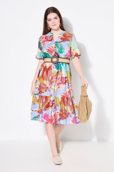 Ulla Popken 836746 Cvjetna midi haljina s volanima Svijetloplava - Midi haljine - Ženske midi haljine plus size