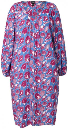 Ulla Popken 838839 Uzorkovana košuljasta haljina Petrolej - Midi haljine - Ženske midi haljine plus size