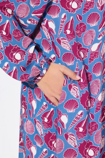Ulla Popken 838839 Uzorkovana košuljasta haljina Petrolej - Midi haljine - Ženske midi haljine plus size