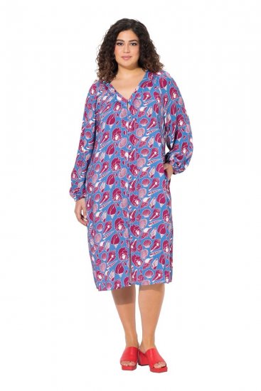 Ulla Popken 838839 Uzorkovana košuljasta haljina Petrolej - Midi haljine - Ženske midi haljine plus size