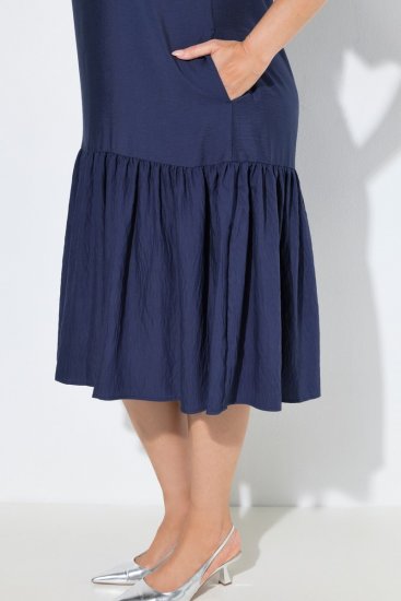 Ulla Popken 840367 Midi haljina kratkih rukava s V-izrezom Tamnoplava - Midi haljine - Ženske midi haljine plus size