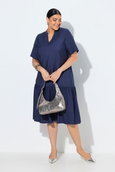 Ulla Popken 840367 Midi haljina kratkih rukava s V-izrezom Tamnoplava - Midi haljine - Ženske midi haljine plus size