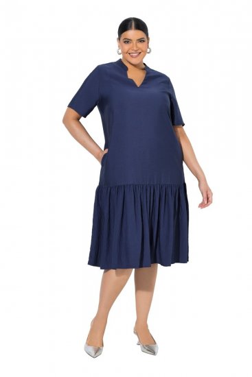Ulla Popken 840367 Midi haljina kratkih rukava s V-izrezom Tamnoplava - Midi haljine - Ženske midi haljine plus size