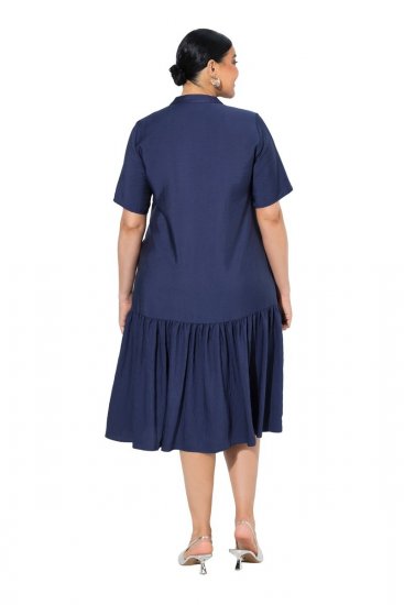Ulla Popken 840367 Midi haljina kratkih rukava s V-izrezom Tamnoplava - Midi haljine - Ženske midi haljine plus size