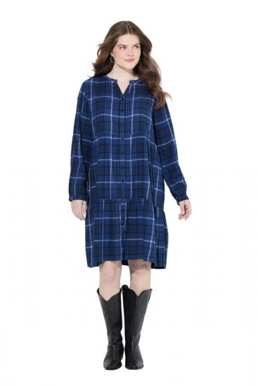 Ulla Popken 840929 Karirana haljina Tamnoplava - Midi haljine - Ženske midi haljine plus size