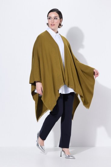 Ulla Popken 841117 Pleteni oversize pončo sa strasom Maslinasta - Ponča i pelerine - 