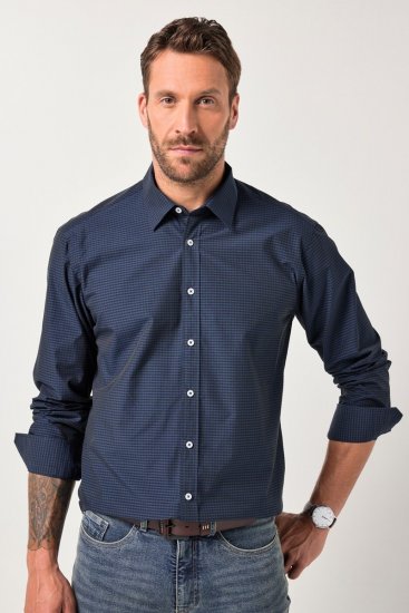 JP1880 Shirt Long Sleeve Kent Collar Navy - Košulje - Muške Košulje Veliki Brojevi