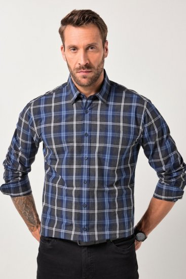 JP1880 Checked Shirt Long Sleeve Kent Collar Anthracite - Košulje - Muške Košulje Veliki Brojevi