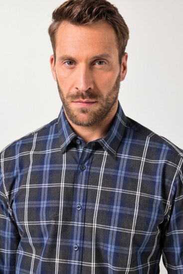 JP1880 Checked Shirt Long Sleeve Kent Collar Anthracite - Košulje - Muške Košulje Veliki Brojevi