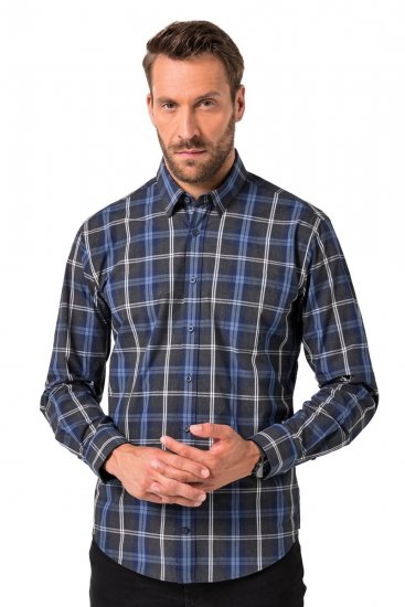 JP1880 Checked Shirt Long Sleeve Kent Collar Anthracite - Košulje - Muške Košulje Veliki Brojevi