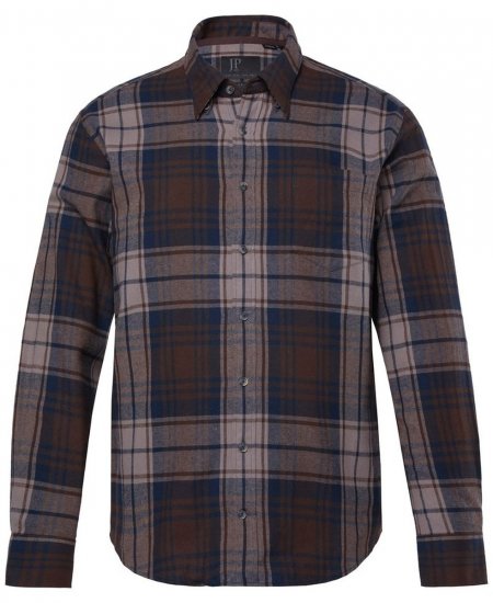 JP1880 Shirt Flannel Long Sleeve Dark Brown - Košulje - Muške Košulje Veliki Brojevi