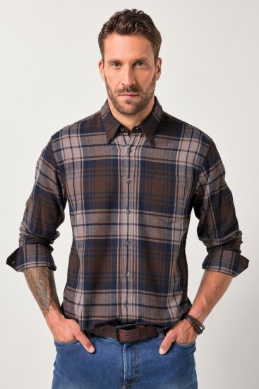 JP1880 Shirt Flannel Long Sleeve Dark Brown - Košulje - Muške Košulje Veliki Brojevi