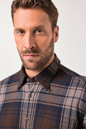 JP1880 Shirt Flannel Long Sleeve Dark Brown - Košulje - Muške Košulje Veliki Brojevi